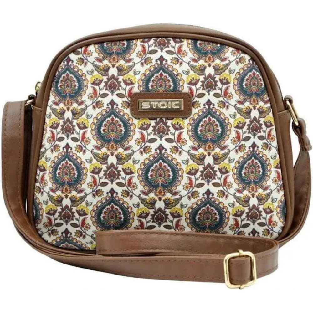 STOIC White, Tan Sling Bag Women Single Compartment sling bag