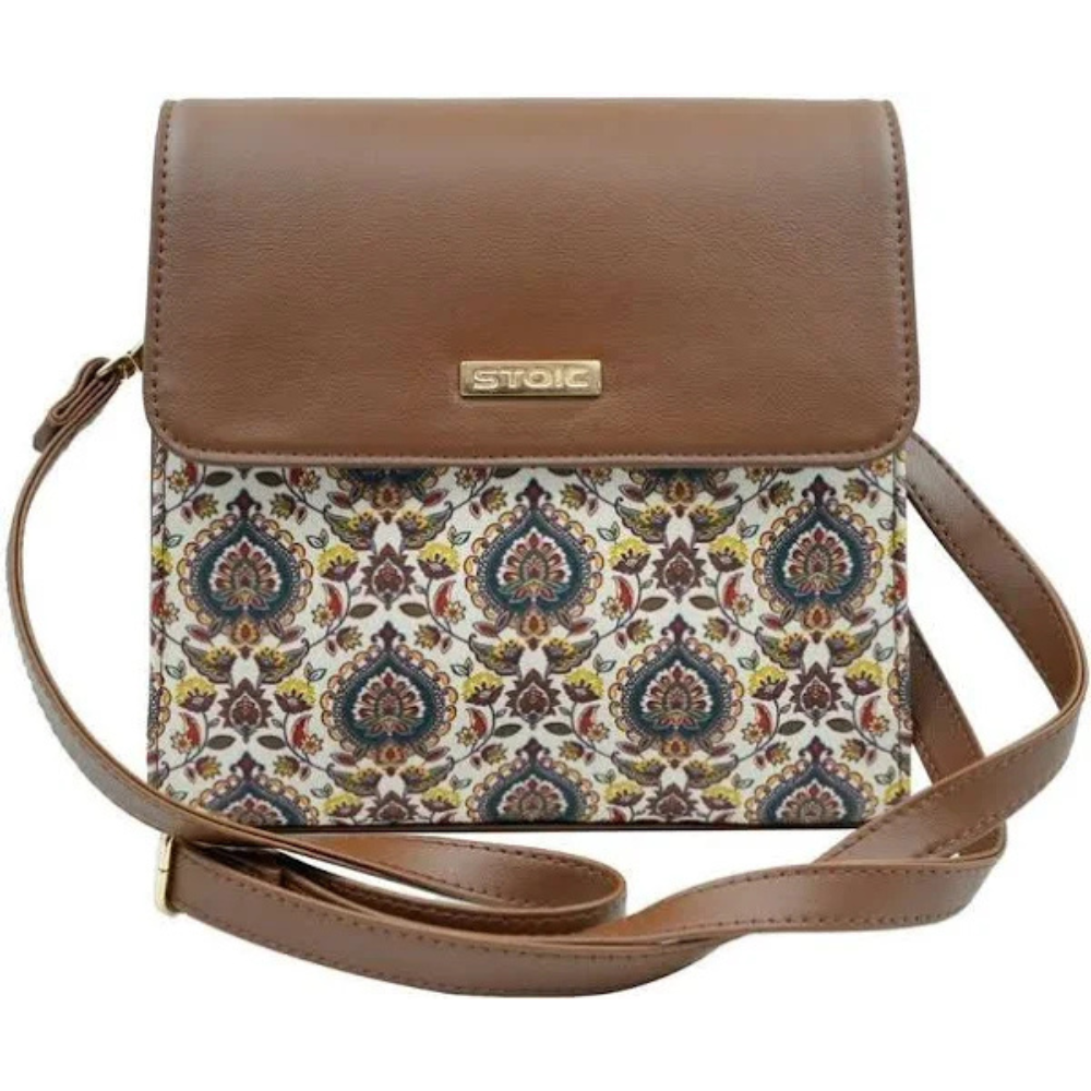 STOIC White, Tan Sling Bag Women Pu leather Single Compartment